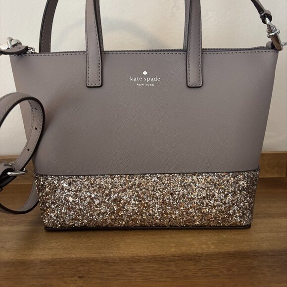 Kate Spade Ina Greta Gray Gold Glitter Court Satchel - Picture 2 of 10